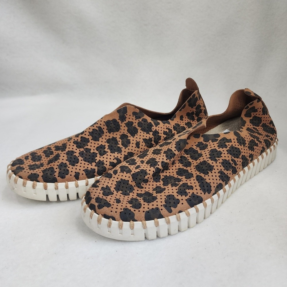 Ilse Jacobsen Tulip 139 Womens US 8 Sneakers Brown Leopard Leather Slip On Shoes